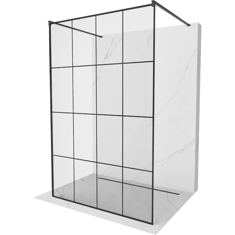 Mexen Kioto volně stojící sprchová stěna 150 x 200 cm, černá mřížka 8 mm, černá - 800-150-002-70-77
