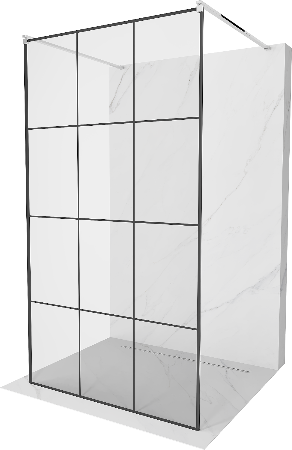 Mexen Kioto volně stojící sprchová zástěna 100 x 200 cm, Průhledné/Černý vzor 8 mm, Chromovaná - 800-100-002-01-77