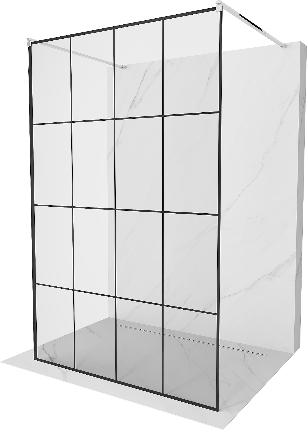 Mexen Kioto volně stojící sprchová zástěna 130 x 200 cm, Průhledné/Černý vzor 8 mm, Chromovaná - 800-130-002-01-77