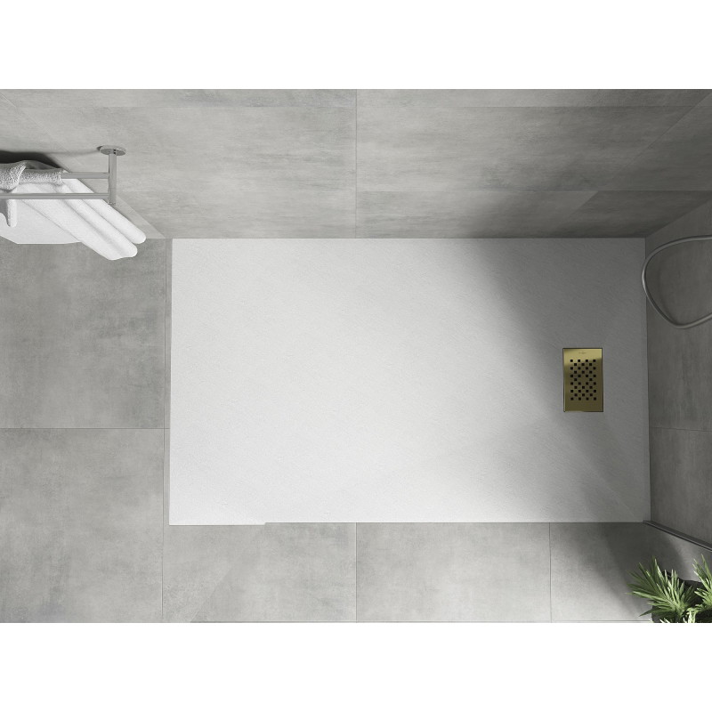 Mexen Hugo Obdélníková sprchová vanička SMC 150 x 70 cm, bílá, zlatá krytka - 42107015-G