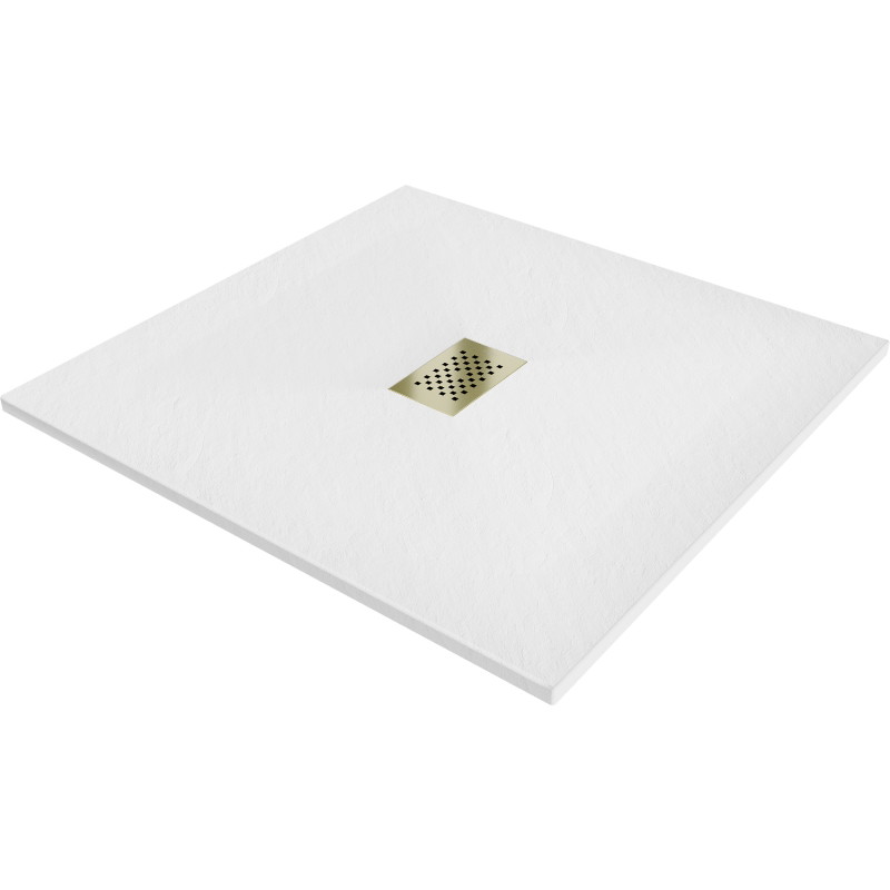 Mexen Hugo čtvercová sprchová vanička SMC 100 x 100 cm, bílá, zlatý kryt - 42101010-G