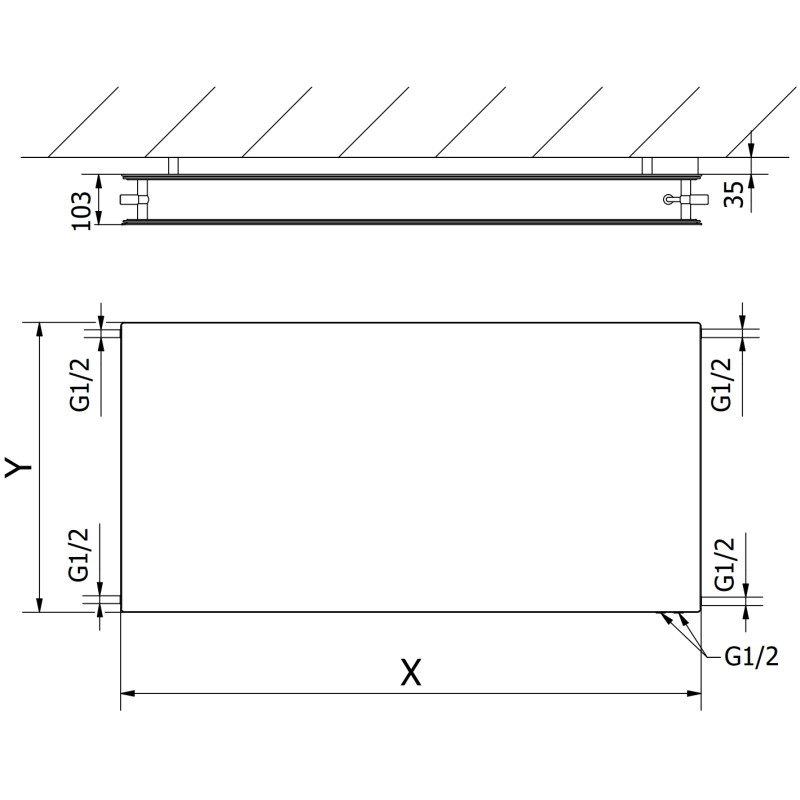 Mexen CVHF20 Hygiene Flat deskový radiátor 400 x 1500 mm, spodní připojení, 1079 W, antracit - W620HF-040-150-66
