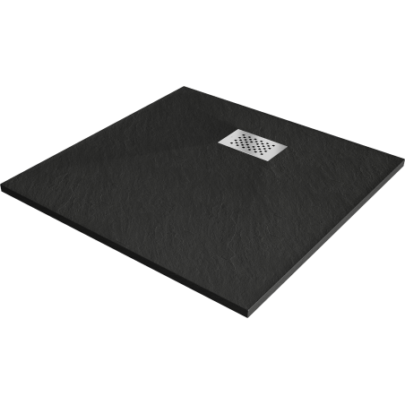 Mexen Hugo čtvercová sprchová vanička SMC 70 x 70 cm, černá, krytka inox - 42707070-X