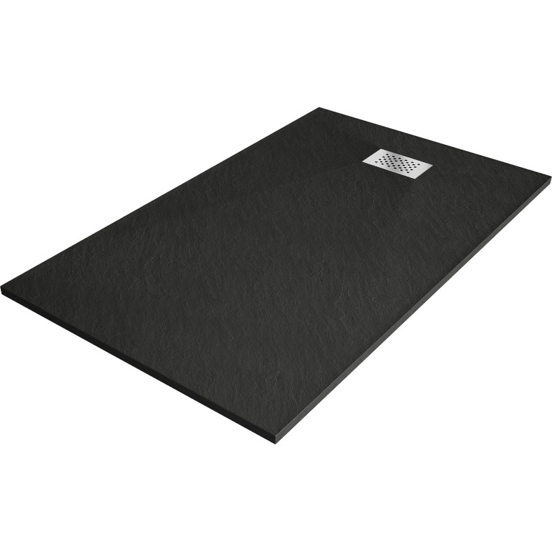 Mexen Hugo obdélníková sprchová vanička SMC 140 x 70 cm, černá, krytka inox - 42707014-X