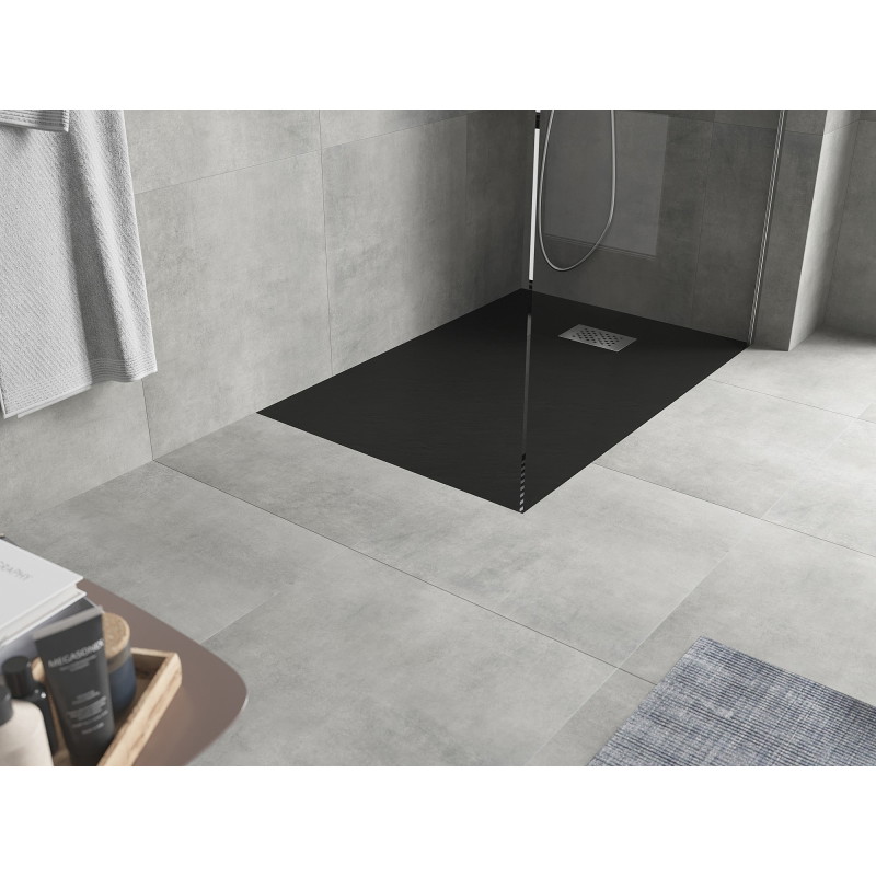 Mexen Hugo obdélníková sprchová vanička SMC 120 x 80 cm, černá, krytka inox - 42708012-X