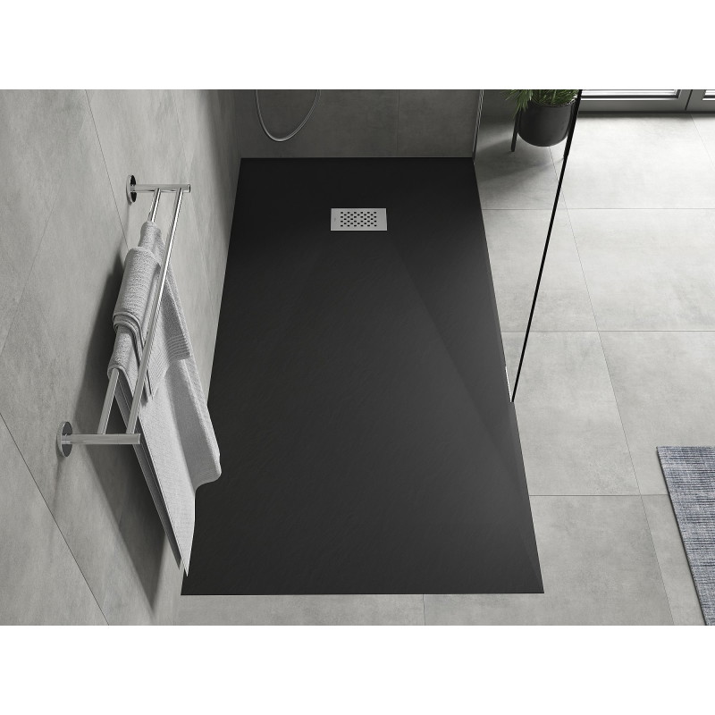 Mexen Hugo obdélníková sprchová vanička SMC 170 x 80 cm, černá, krytka inox - 42708017-X