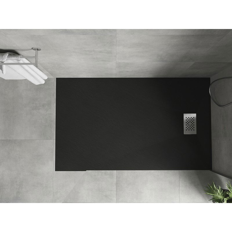 Mexen Hugo obdélníková sprchová vanička SMC 160 x 90 cm, černá, krytka inox - 42709016-X
