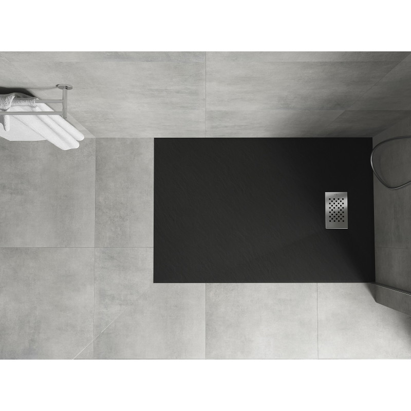 Mexen Hugo obdélníková sprchová vanička SMC 110 x 90 cm, černá, krytka inox - 42709011-X