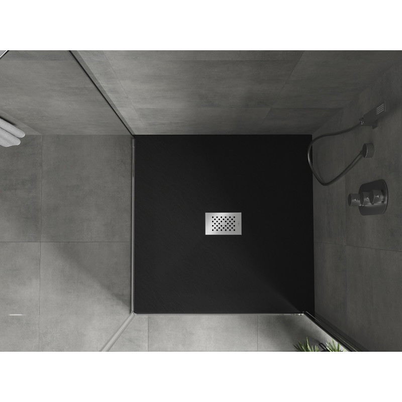 Mexen Hugo čtvercová sprchová vanička SMC 100 x 100 cm, černá, kryt inox - 42701010-X
