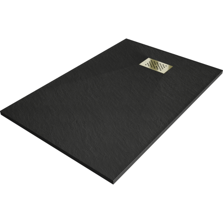 Mexen Hugo obdélníková sprchová vanička SMC 90 x 70 cm, černá, krytka zlatá - 42707090-G