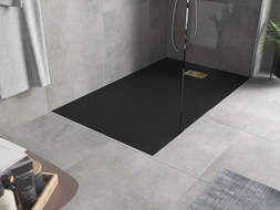 Mexen Hugo sprchová vanička obdélníková SMC 160 x 70 cm, černá, krytka zlatá - 42707016-G