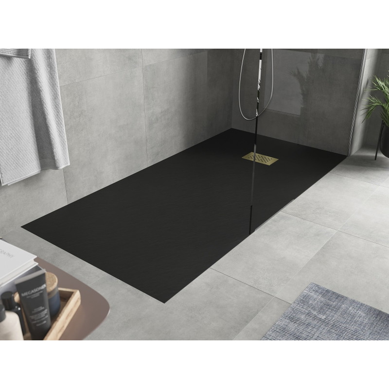 Mexen Hugo obdélníková sprchová vanička SMC 180 x 80 cm, černá, zlatý kryt - 42708018-G