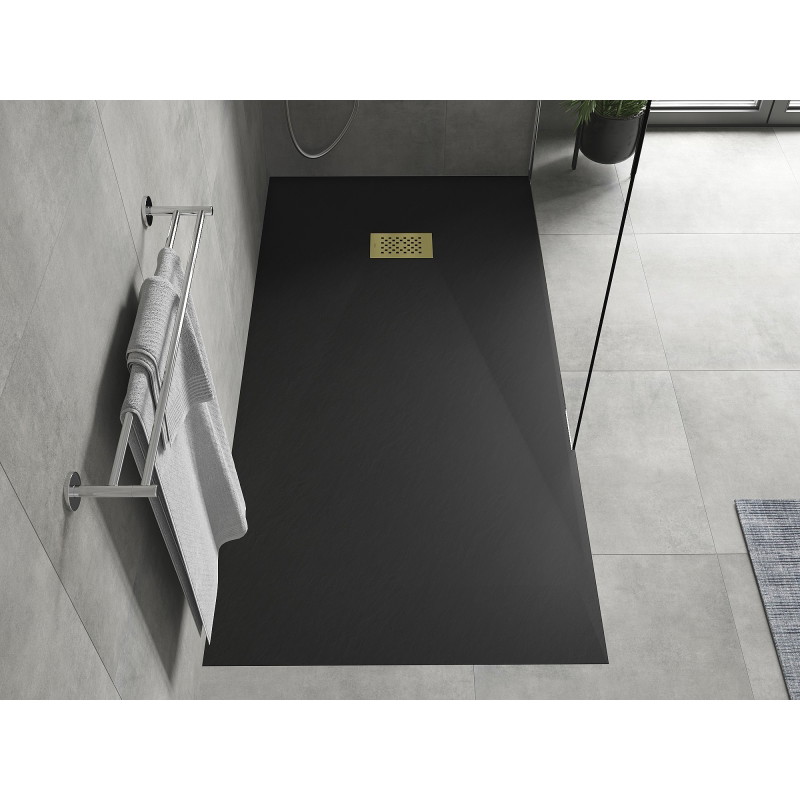Mexen Hugo obdélníková sprchová vanička SMC 180 x 80 cm, černá, zlatý kryt - 42708018-G
