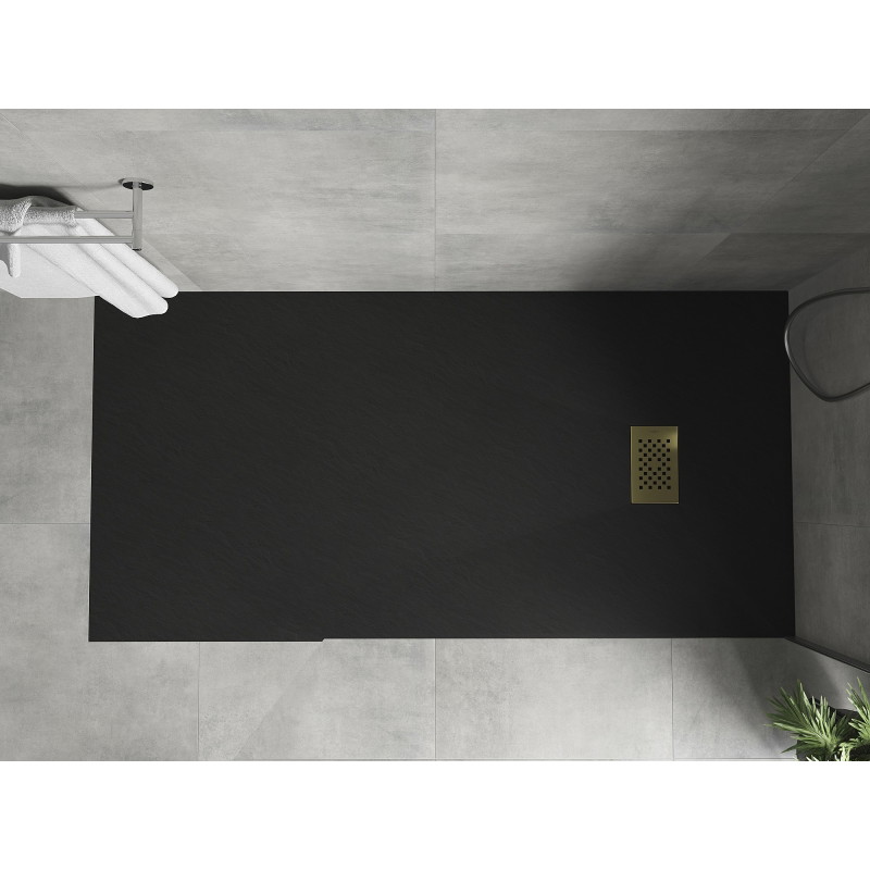 Mexen Hugo obdélníková sprchová vanička SMC 170 x 80 cm, černá, krytka zlatá - 42708017-G