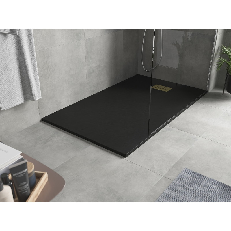 Mexen Hugo rektangulární sprchová vanička SMC 140 x 90 cm, černá, zlatý kryt - 42709014-G
