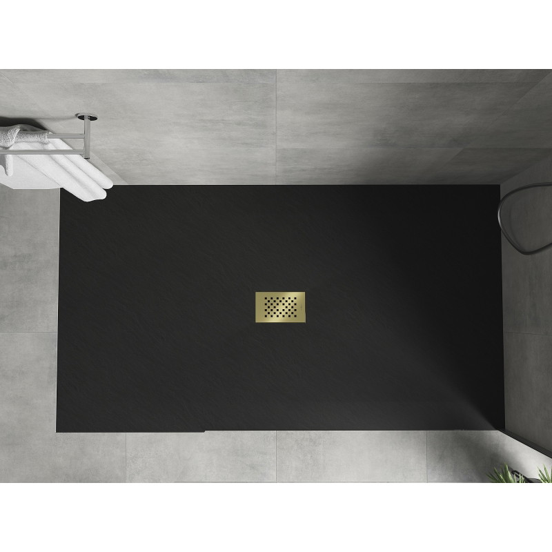 Mexen Hugo obdélníková sprchová vanička SMC 180 x 100 cm, černá, zlatý kryt - 42701018-G