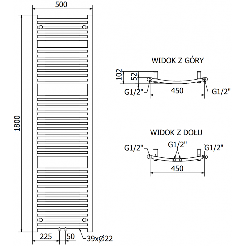 Mexen Ares elektrický radiátor 1800 x 500 mm, 900 W, černý - W102-1800-500-6900-70