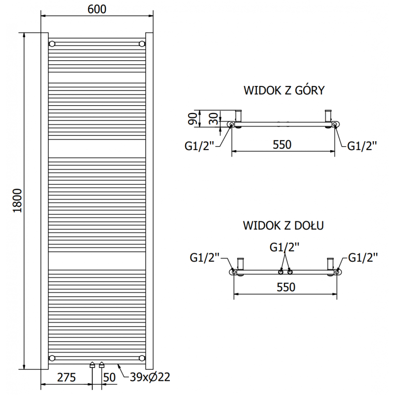 Mexen Mars elektrický radiátor 1800 x 600 mm, 900 W, antracit - W110-1800-600-2900-66