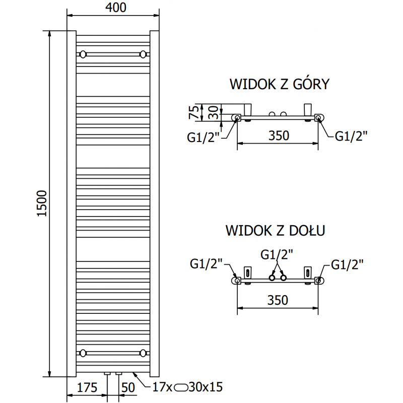 Mexen Hades elektrický radiátor 1500 x 400 mm, 600 W, černý - W104-1500-400-2600-70
