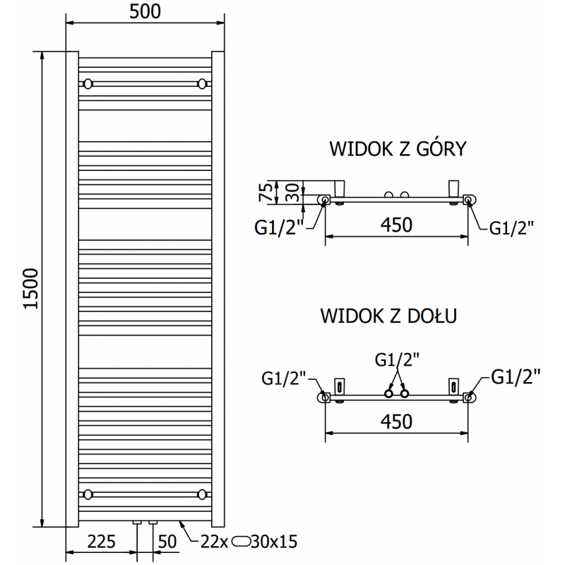 Mexen Hades elektrický radiátor 1500 x 500 mm, 600 W, chrom - W104-1500-500-2600-01