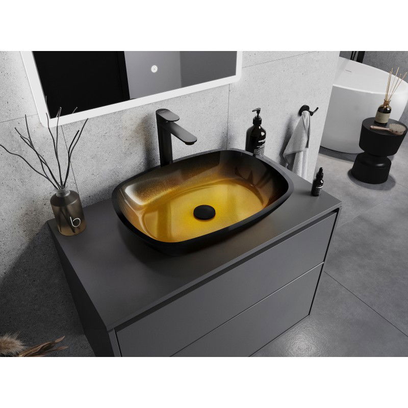 Mexen Araks skleněné umyvadlo na desku 54 x 39 cm, tmavě zlaté - 24155451