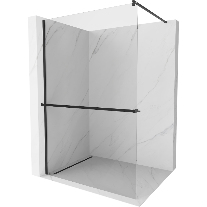 Mexen Kioto+ sprchová stěna s poličkou Walk-in 95 x 200 cm, transparentní, černá - 800-095-121-70-00