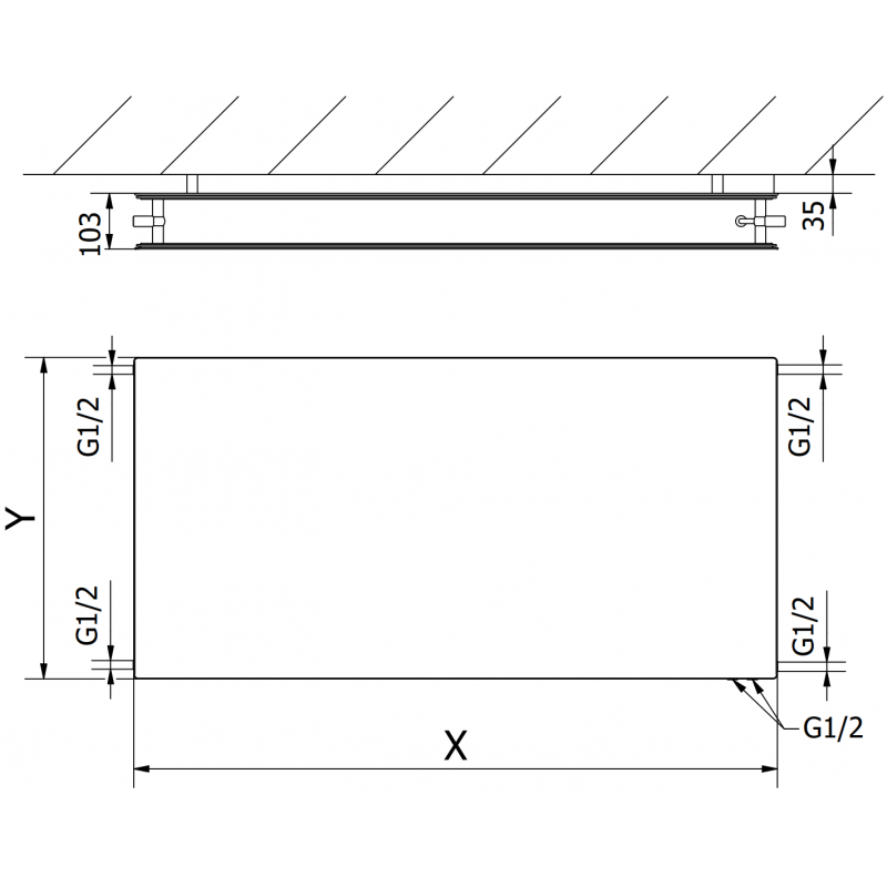 Mexen CVHF20 Hygiene Flat deskový radiátor 400 x 1000 mm, spodní připojení, 719 W, černý - W620HF-040-100-70