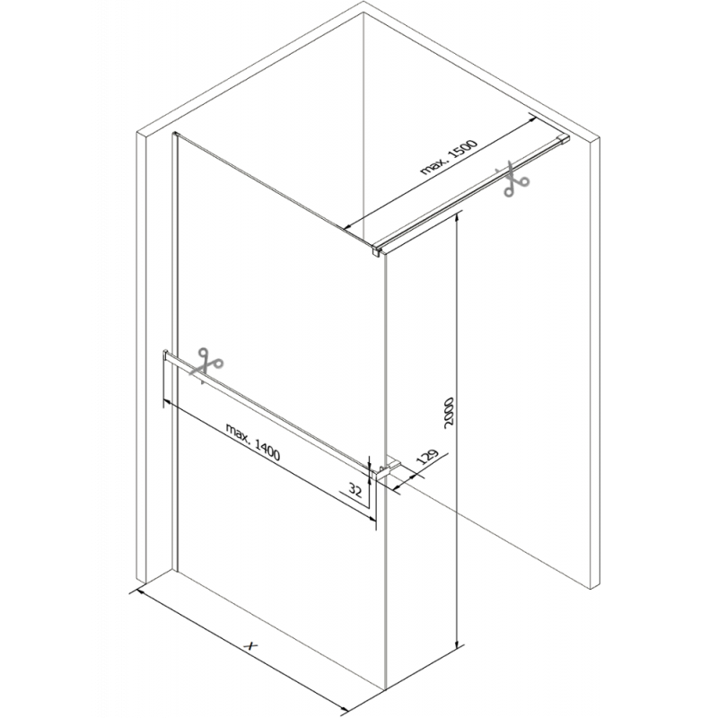 Mexen Kioto+ sprchová stěna s poličkou Walk-in 70 x 200 cm, černý vzor, kartáčovaný nikl - 800-070-121-97-78