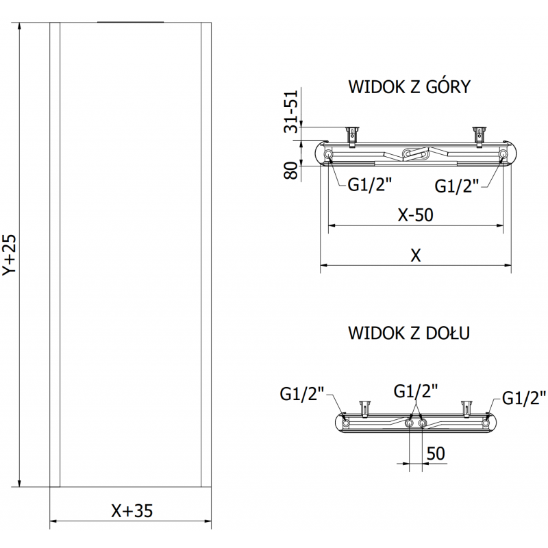 Mexen Flat VR20S deskový radiátor 1800 x 400 mm, střední spodní připojení, 872 W, antracit - W6VR20S-180-040-66
