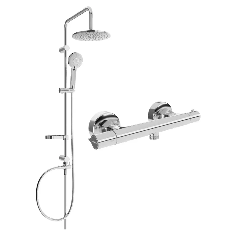 Mexen Carl nástěnná sprchová sada s dešťovou sprchou a termostatickou sprchovou baterií Slim, chrom - 77105240-00