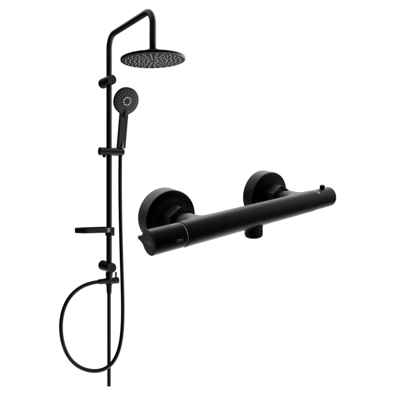 Mexen Carl nástěnná sprchová sada s dešťovou sprchou a termostatickou baterií Slim, černá - 77105240-70