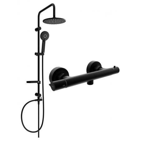 Mexen Carl nástěnná sprchová sada s dešťovou sprchou a termostatickou baterií Slim, černá - 77105240-70