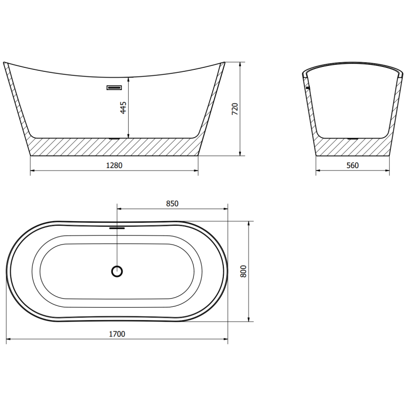 Mexen Montana volně stojící vana 170 x 80 cm, bílá, přepad zlatý - 52011708000-50