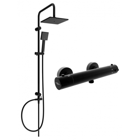Mexen Tord sprchová sada nástěnná s dešťovou sprchou a termostatickou sprchovou baterií Kai, černá - 77100200-70