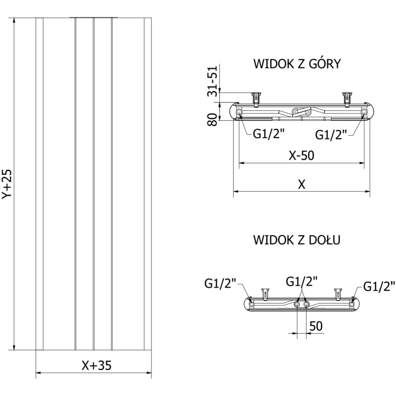 Mexen VR20SL Line deskový radiátor 1800 x 300 mm, spodní středové připojení, 654 W, antracit - W6-180-030-66