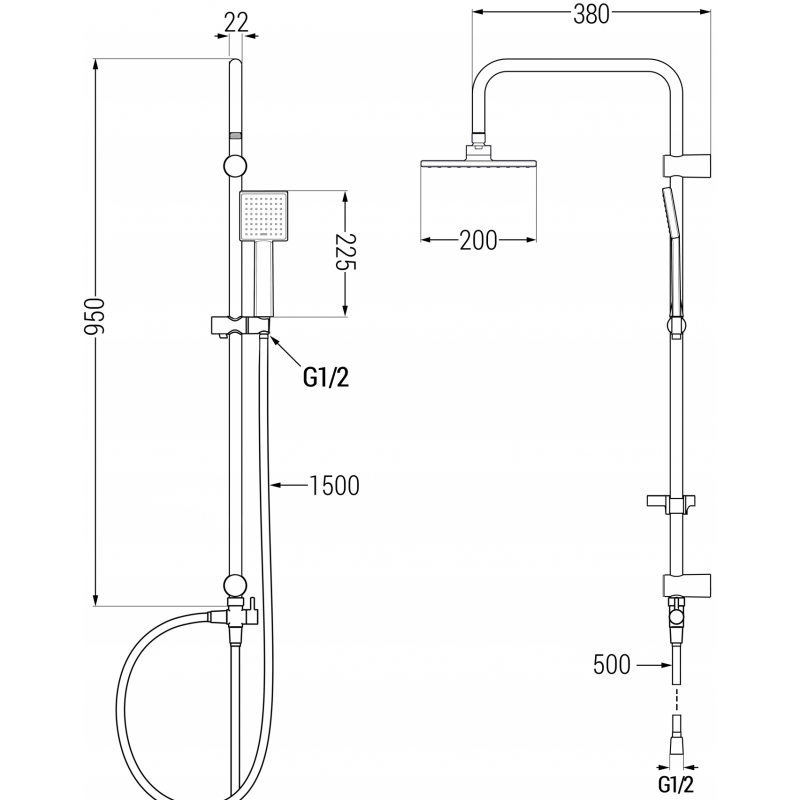Mexen Tord nástěnná sprchová sada s hlavovou sprchou a termostatickou sprchovou baterií Cube, chrom - 77200200-00