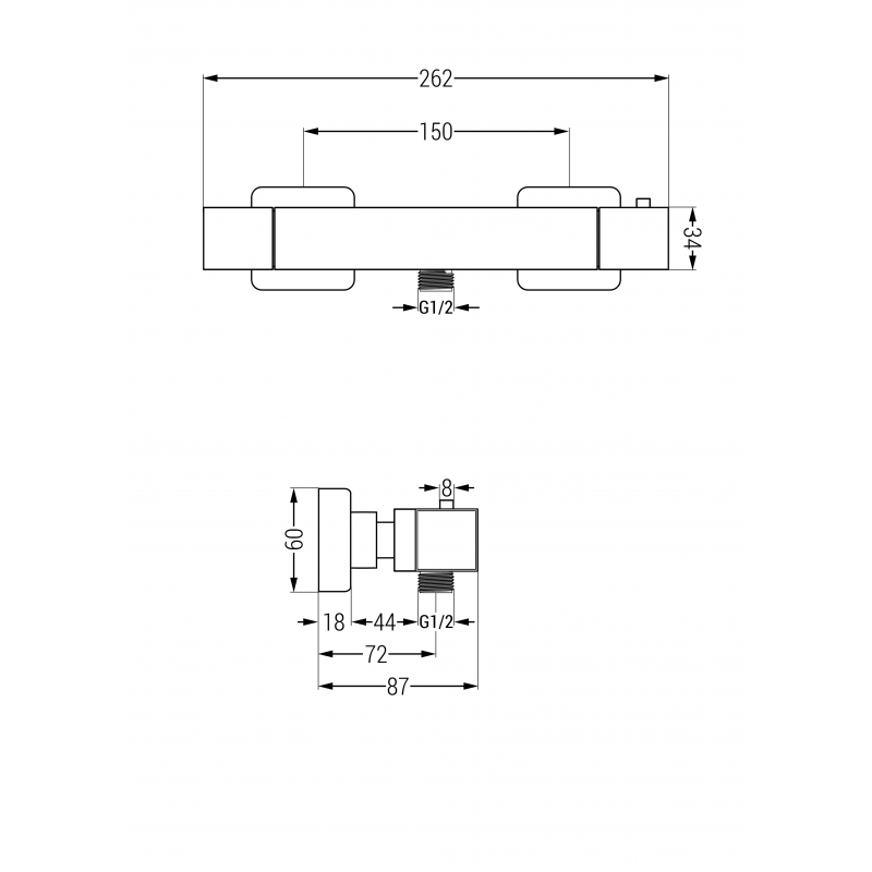 Mexen Carl nástěnná sprchová souprava s dešťovou hlavicí a termostatickou sprchovou baterií Cube, chrom - 77200240-00