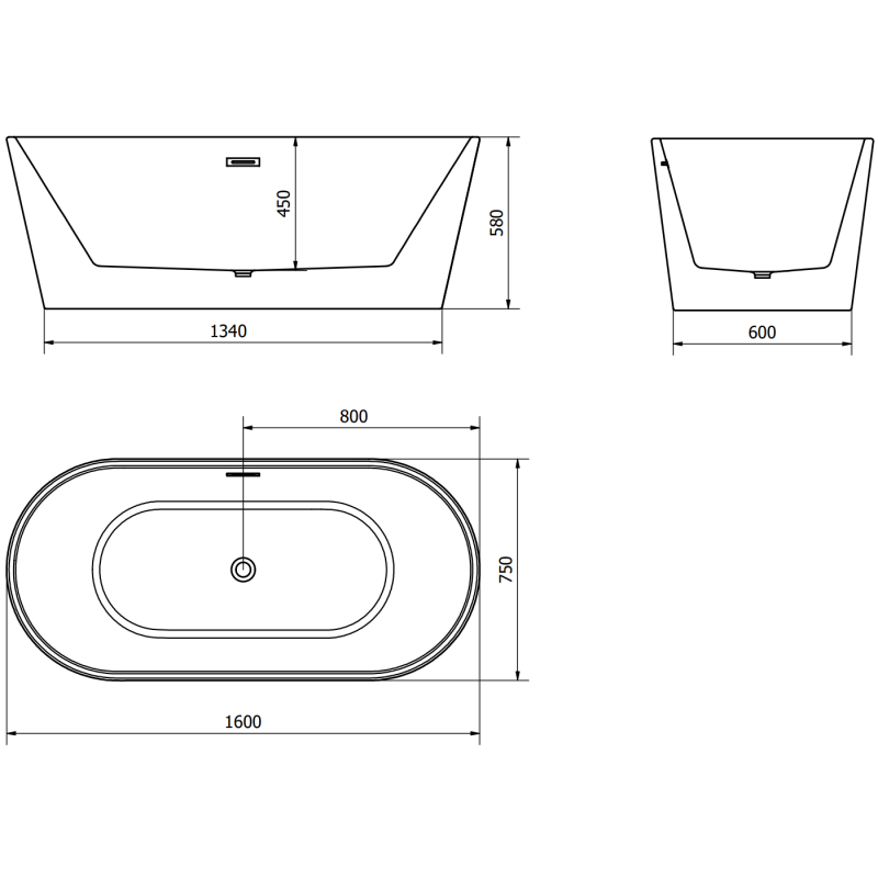 Mexen Luna volně stojící vana 160 x 75 cm, bílá/černá, přepad růžové zlato - 52031607575-60
