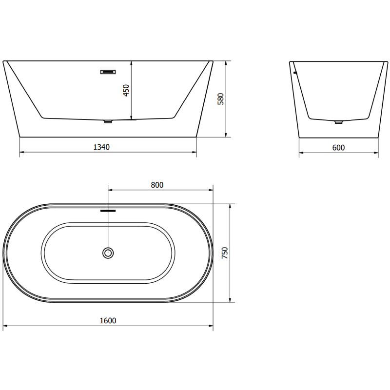 Mexen Luna volně stojící vana 160 x 75 cm, bílá/černá, přepad kartáčovaný nikl - 52031607575-97