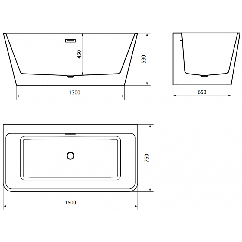 Mexen Volta volně stojící přístěnná vana 150 x 75 cm, bílá/černá, přepad měděný kartáčovaný - 51131507575-65