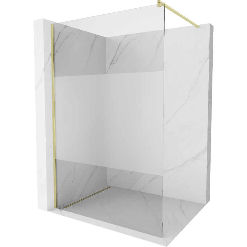 Mexen Kioto sprchová stěna Walk-in 130 x 200 cm, průhledná/matná 8 mm, zlatá kartáčovaná - 800-130-101-55-35