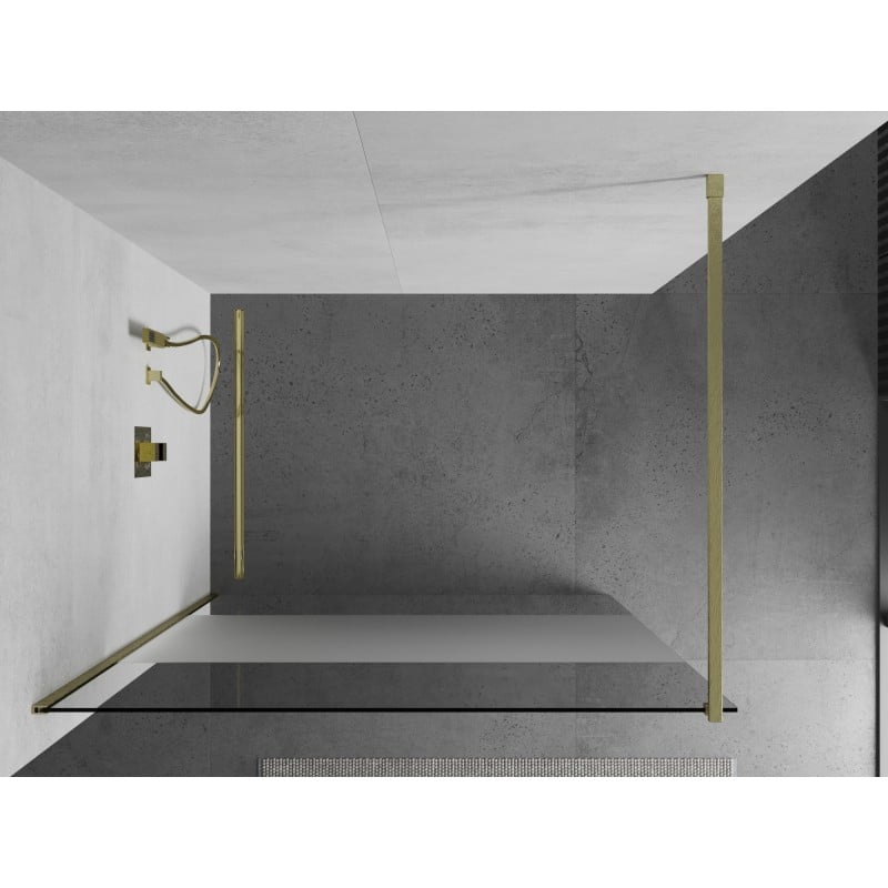 Mexen Kioto sprchová stěna Walk-in 140 x 200 cm, transparentní/ledová 8 mm, kartáčovaná zlatá - 800-140-101-55-35