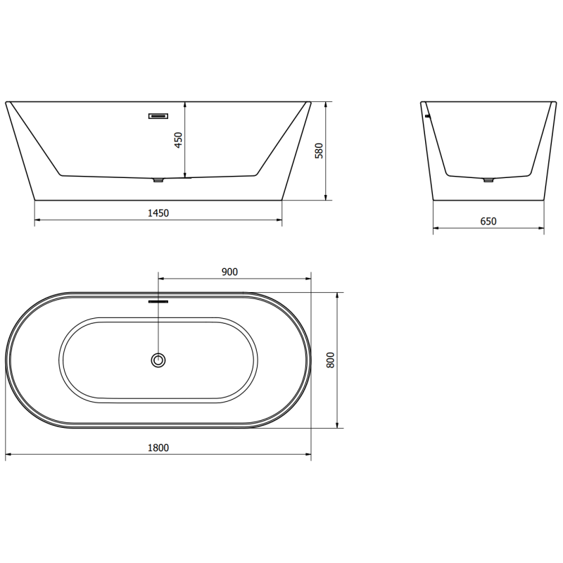 Mexen Luna volně stojící vana 180 x 80 cm, bílá, přepad kartáčovaný nikl - 52031808000-97
