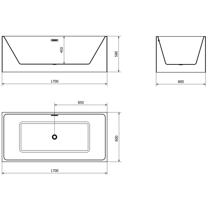 Mexen Nita volně stojící vana 170 x 80 cm, bílá/černá, přepad bílý - 52091708075-20