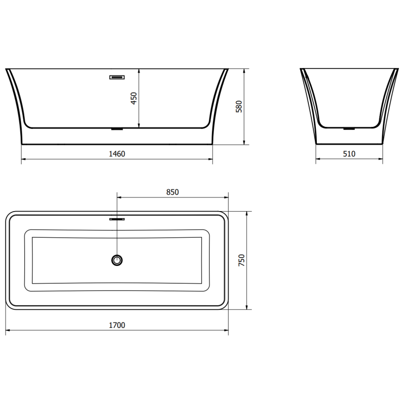 Mexen Tonia volně stojící vana 170 x 75 cm, bílá, přepad zlatý - 52171707500-50