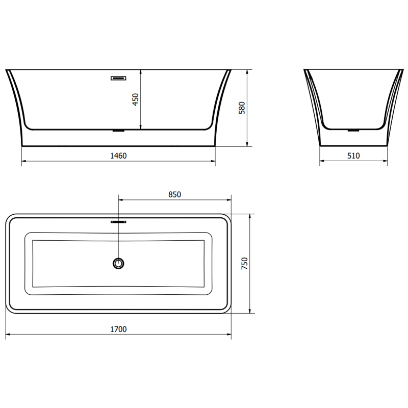 Mexen Tonia volně stojící vana 170 x 75 cm, bílá, přepad zlatý kartáčovaný - 52171707500-55