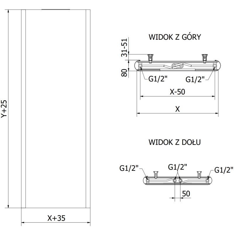 Mexen VR20S Plastový deskový radiátor 1800 x 400 mm, spodní středové připojení, 872 W, černý - W6-180-040-70
