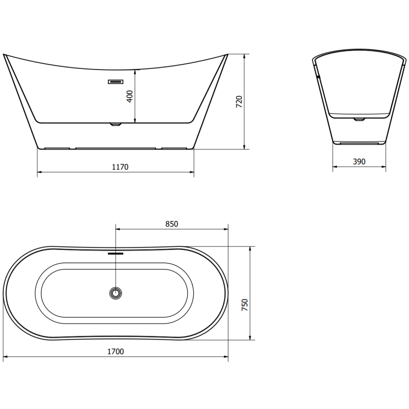 Mexen Celia volně stojící vana 170 x 75 cm, bílá, přepad zlatý - 52331707500-50