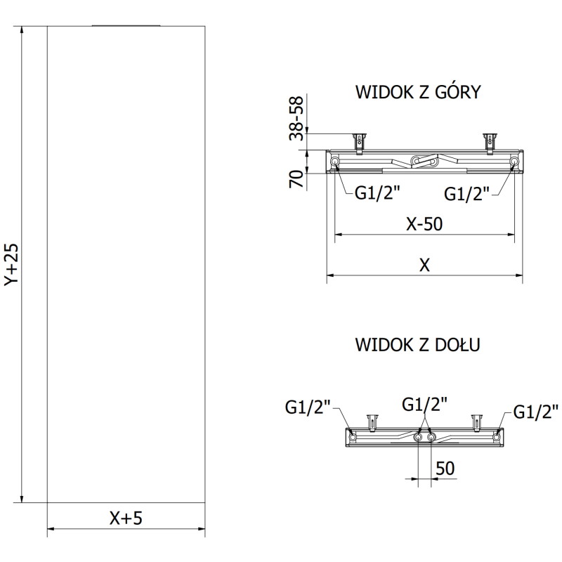Mexen VS20S Plastový deskový radiátor 1800 x 500 mm, spodní středové připojení, 1090 W, černý - W6-180-050-70