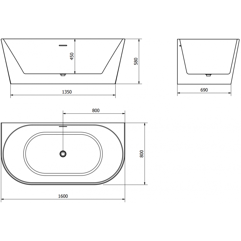 Mexen Oval samostatně stojící vana k přisazení ke stěně 160 x 80 cm, bílá/černá, přepad růžové zlato - 52671608075-60